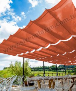 Teleskopik Açılıp-Kapanabilir Dalgalı Jut Kumaş Kiremit Gölgelik Tente Sistemi Veranda Pergola Güneşliği